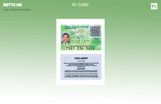 Модерен стил на Нигерија, шаблон за дигитални NIN картички за лизгање